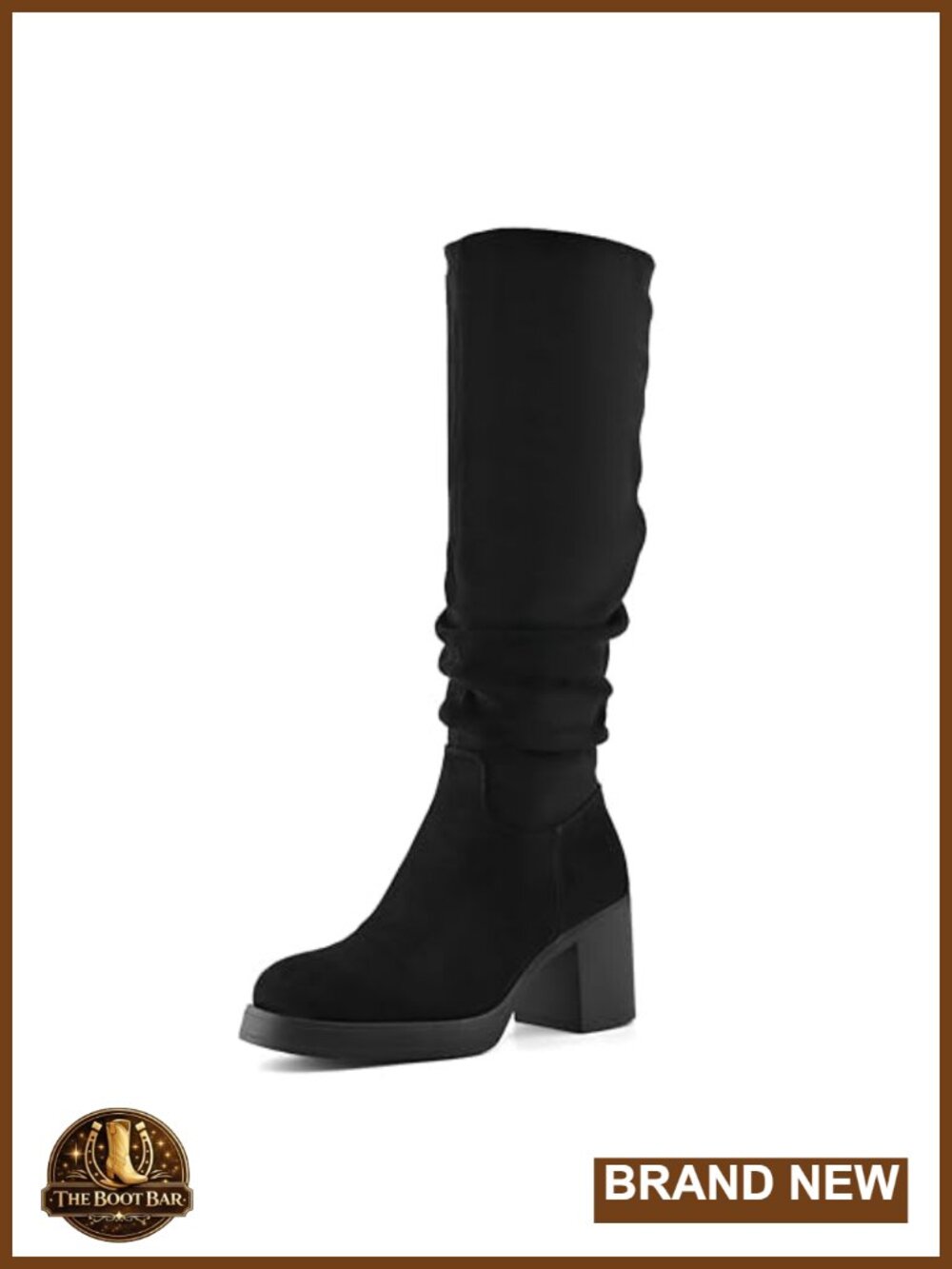 Knee High Boots for Women Chunky Heel Platform Slouchy Stretchy Faux Suede